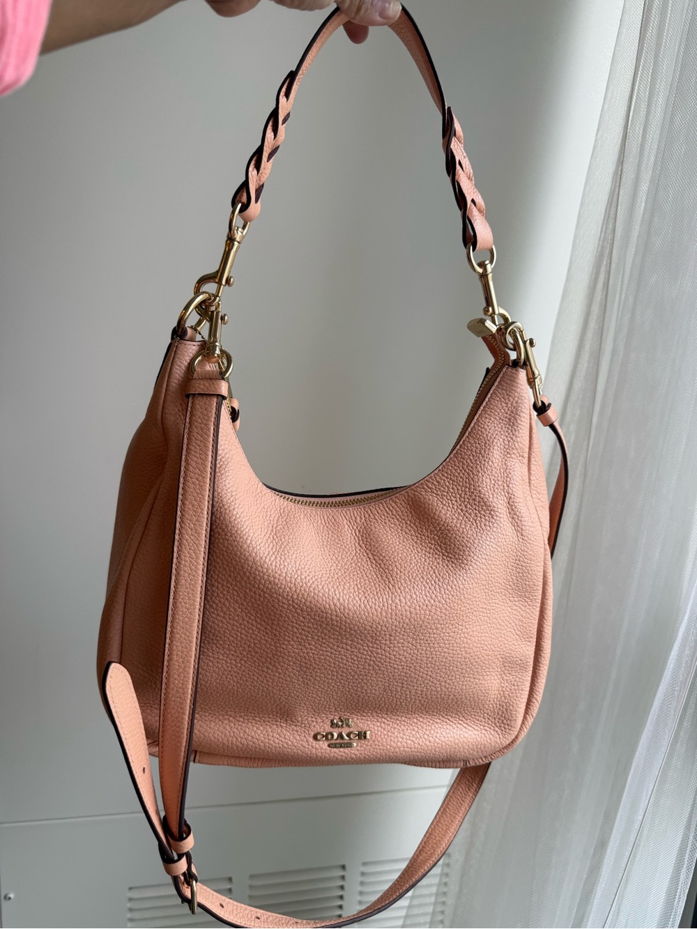 Coach Peach-Pink Pebbled Leather Hobo with Gold Hardware - Picture 3 of 16